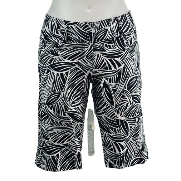 CACHE Women's Shorts Polyester Geometric Black White Wide banded Waist Size 4 - Picture 1 of 10